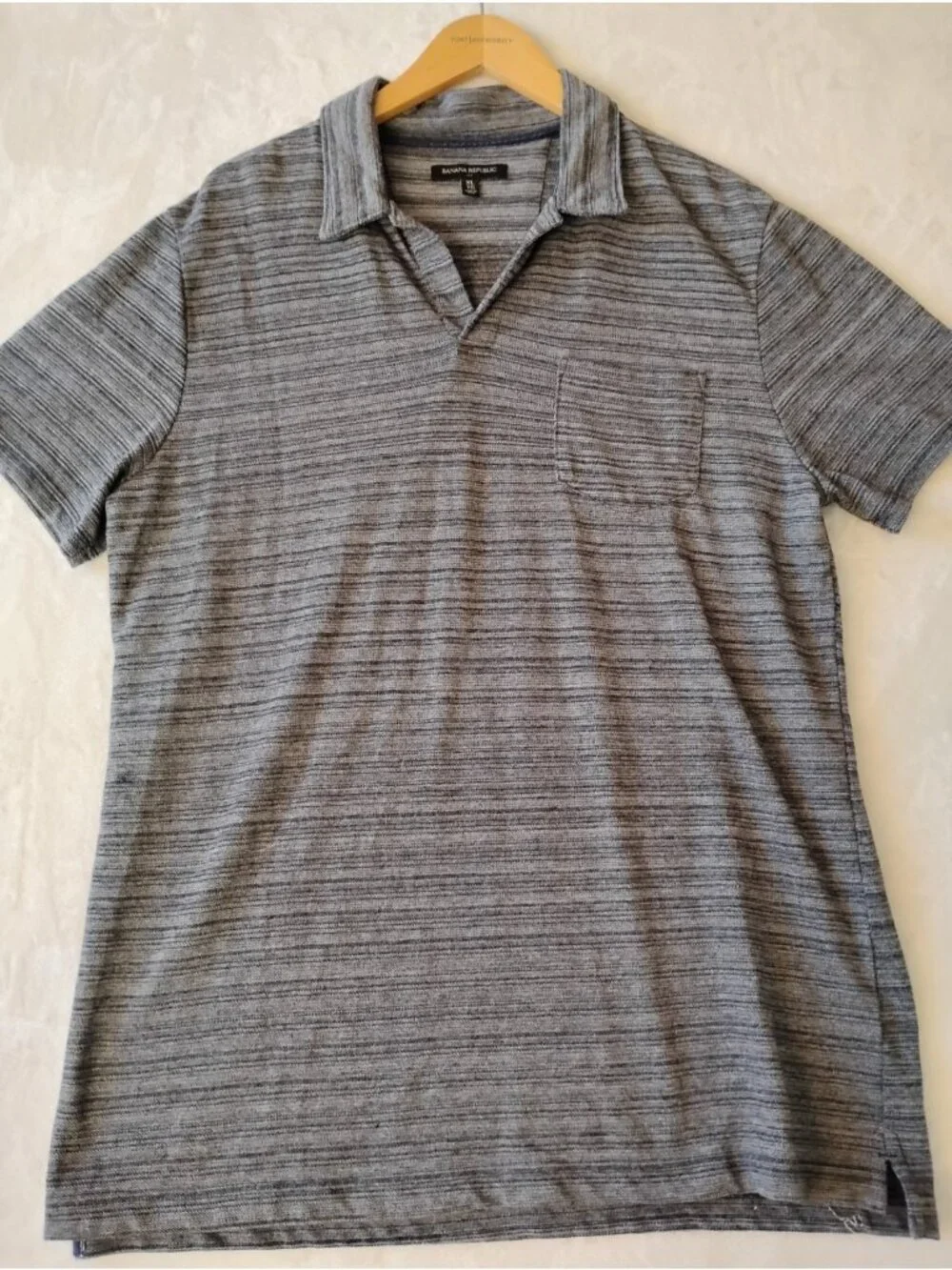 Banana Republic Mens Polo Shirt Casual School Work XL Marled Gray Black Pocket